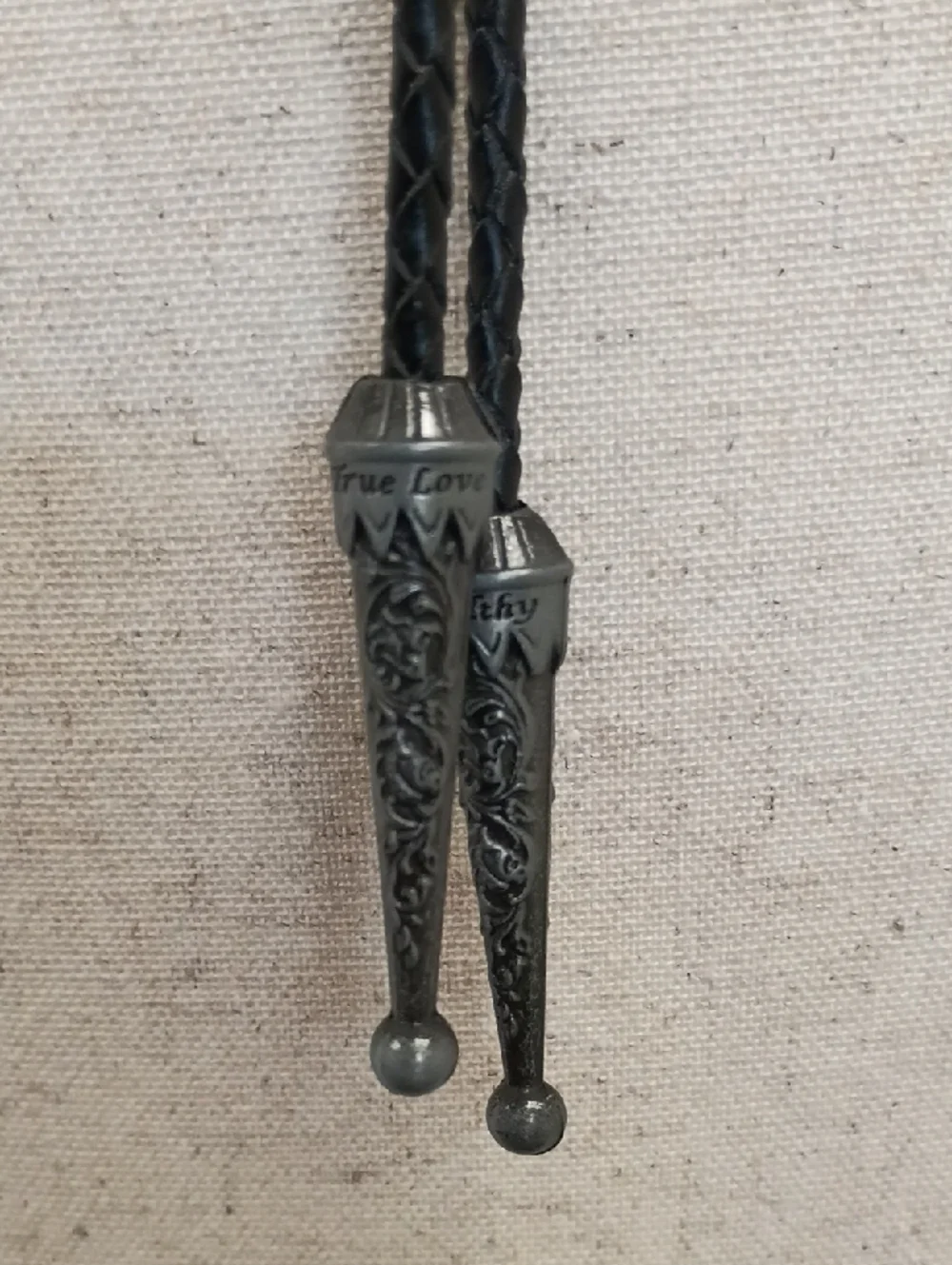 Western Bolo Tie Necklace Ornate Silver Shield Black Cord Vintage Style